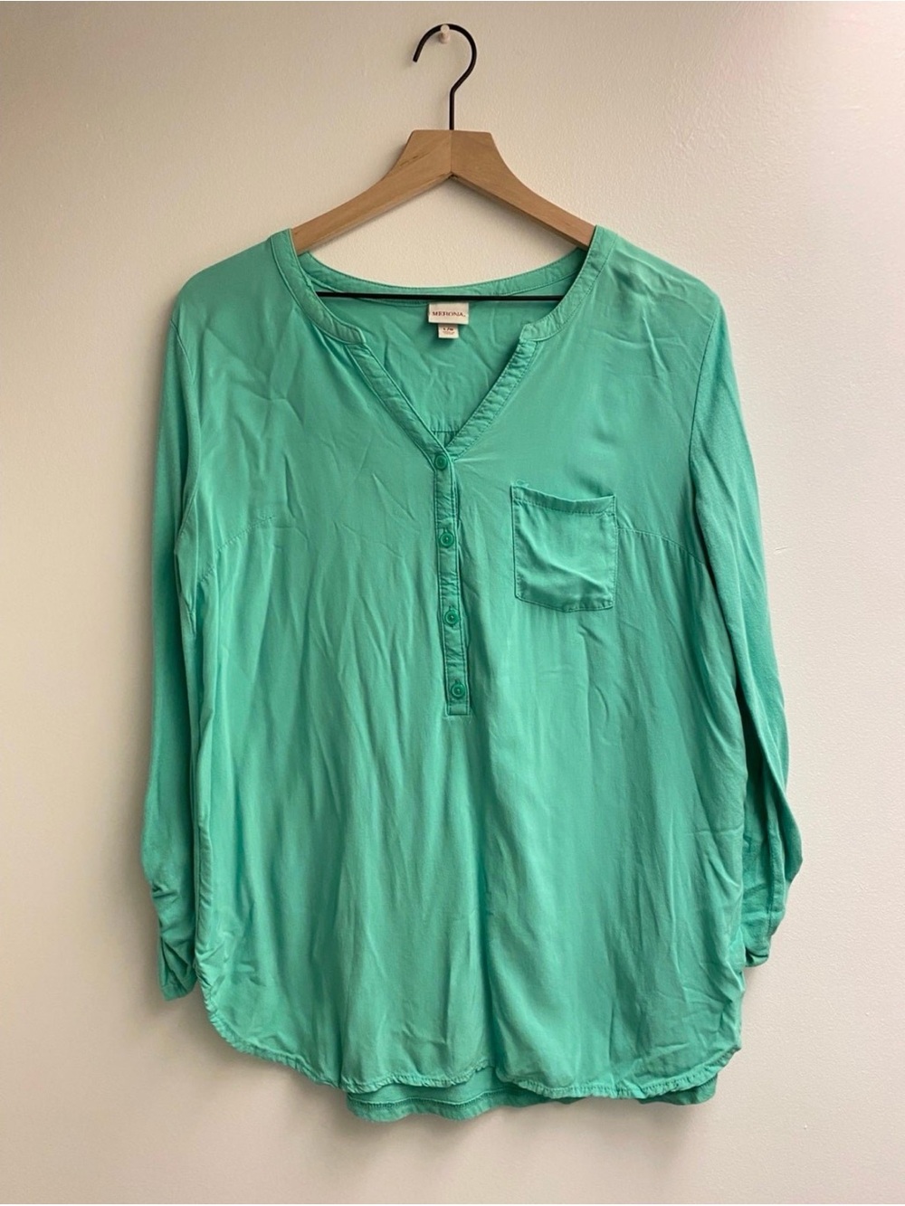 Women’s Turquoise Henley Button-Front Top - Size Large
